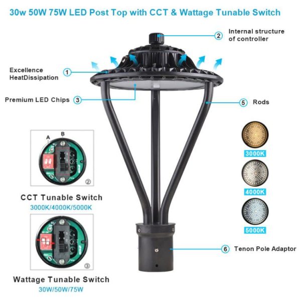 Led Post Top Area Light 30w 50w 75w All In One Wattage Color 3.jpg